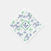 Serviette En Papier Zèbres Navy Prépa Martini Monogramme Blanc  (Coin)