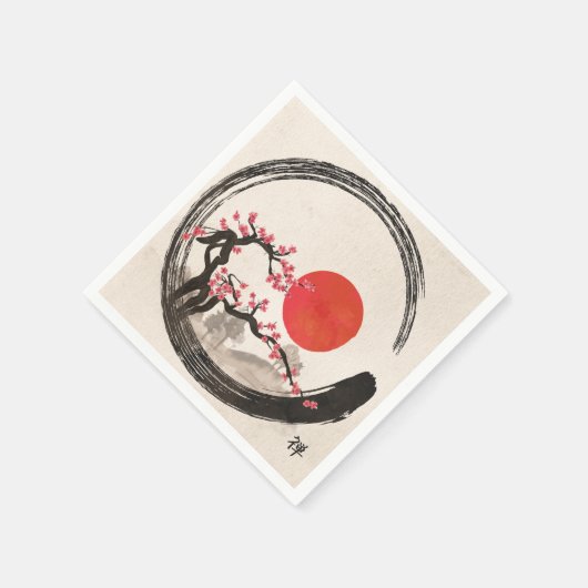Serviette En Papier Zen Enso Circle et Sakura Tree (Coin)