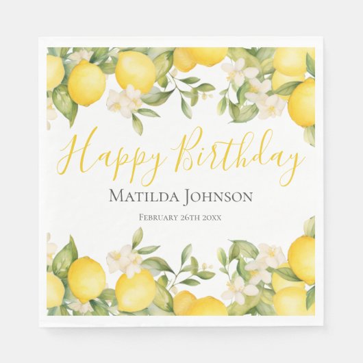 Serviette En Papier Zesty Lemons Fun Jaune fête d'anniversaire (Devant)