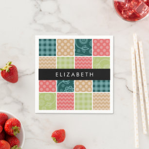 Serviette En Papier Zigzag, Chevron, En vichy, Pois, Votre Nom