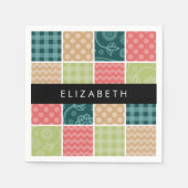 Serviette En Papier Zigzag, Chevron, En vichy, Pois, Votre Nom (Devant)