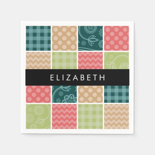 Serviette En Papier Zigzag, Chevron, En vichy, Pois, Votre Nom (Devant)