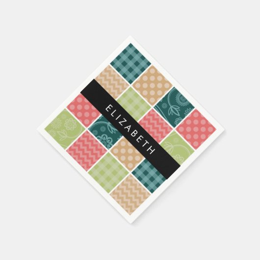 Serviette En Papier Zigzag, Chevron, En vichy, Pois, Votre Nom (Coin)