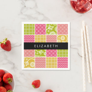 Serviette En Papier Zigzag, Chevron, Pois, En vichy, Votre Nom