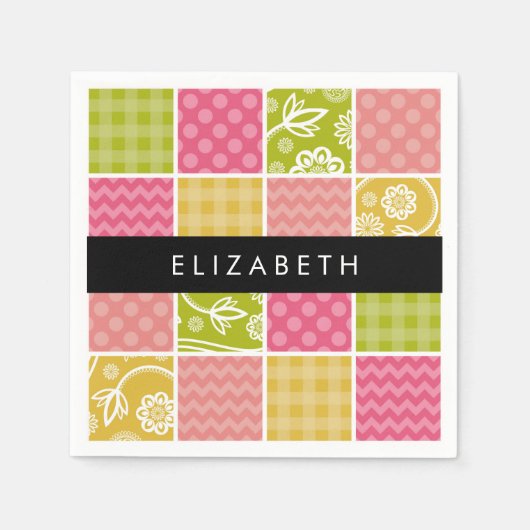 Serviette En Papier Zigzag, Chevron, Pois, En vichy, Votre Nom (Devant)