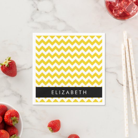 Serviette En Papier Zigzag Jaune, Chevron Jaune, Votre Nom (En situation)