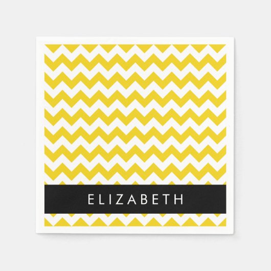 Serviette En Papier Zigzag Jaune, Chevron Jaune, Votre Nom (Devant)