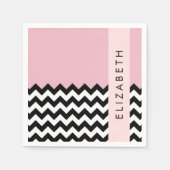 Serviette En Papier Zigzag noir et blanc, Chevron, rose, Votre nom (Devant)