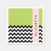 Serviette En Papier Zigzag noir et blanc, Chevron, Vert, Votre nom (Devant)