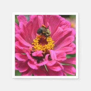 Serviette En Papier Zinnia rose et Bumble bee