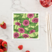 Serviette En Papier Zinnias rose sur vert clair (En situation)