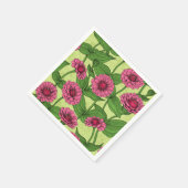 Serviette En Papier Zinnias rose sur vert clair (Coin)