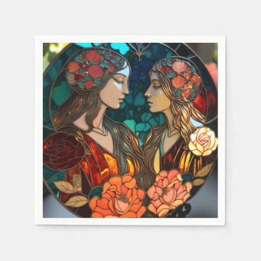 Serviette En Papier Zodiac Gémeaux en verre tendu (Devant)