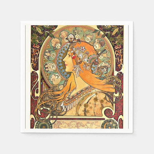 Serviette En Papier Zodiac, peinture Art Nouveau d'Alphonse Mucha (Devant)