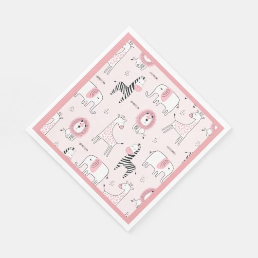 Serviette En Papier Zoo animal rose mignon Baby shower (Coin)