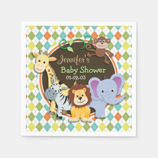 Serviette En Papier Zoo Animaux sur Jacquard coloré