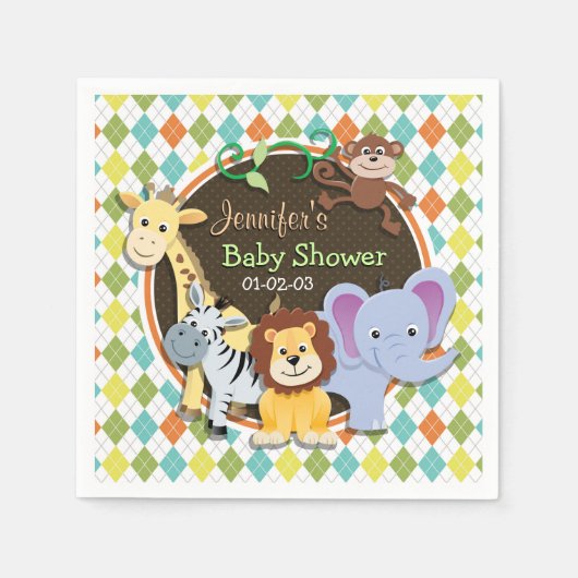 Serviette En Papier Zoo Animaux sur Jacquard coloré (Devant)