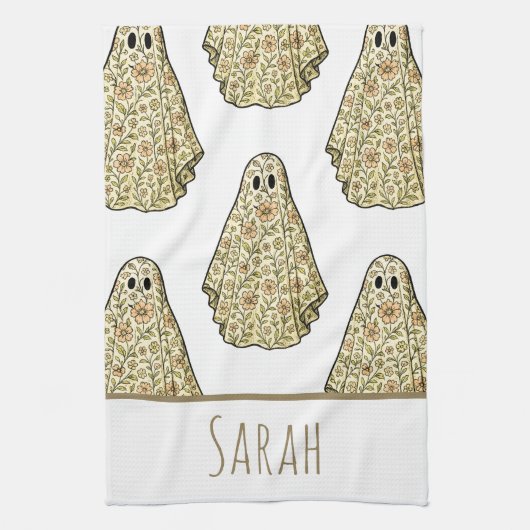 Serviette fantôme florale Halloween vintage à main (Vertical)