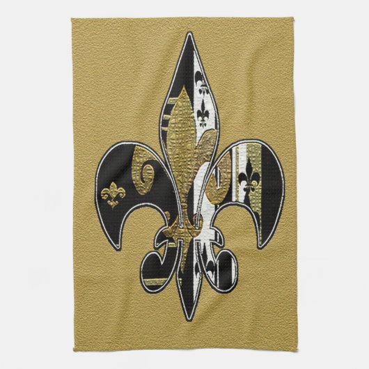 Serviette fleur de lis bling noire, blanche et or (Vertical)