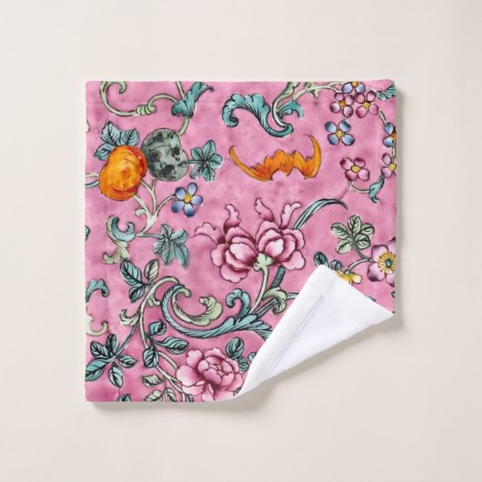 Serviette fleurie de luxe rose canton rose (Gant de toilette)