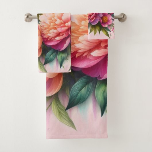 Serviette Fleurie Jolis Pivoines Roses (En situation)