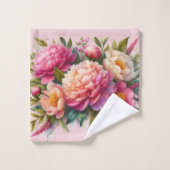 Serviette Fleurie Jolis Pivoines Roses (Gant de toilette)