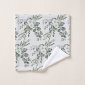 Serviette Fleurs Blanches Élégantes et Verdure (Gant de toilette)