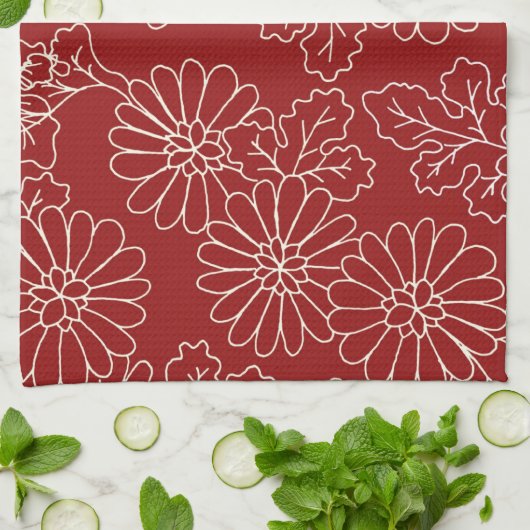 Serviette florale crème rouge foncé de tissu de (Plié)