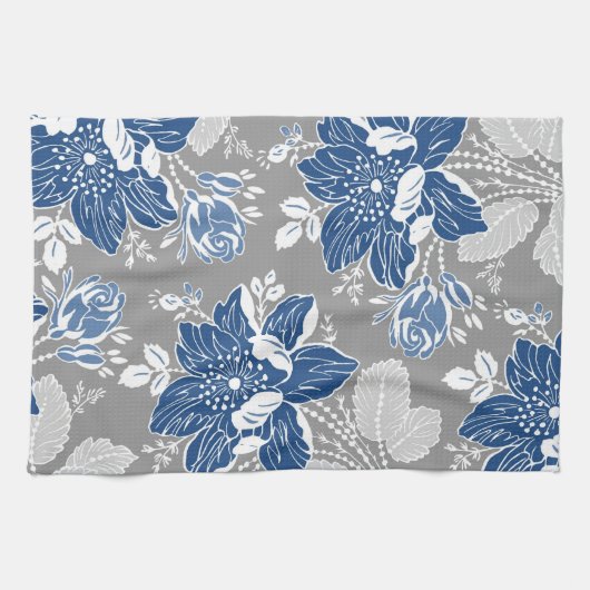 Serviette florale grise bleu-foncé de tissu de (Horizontal)