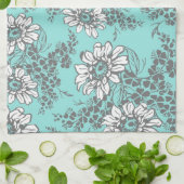 Serviette florale grise de tissu de cuisine d'Aqua (Plié)