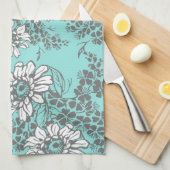 Serviette florale grise de tissu de cuisine d'Aqua (Quart Plié)