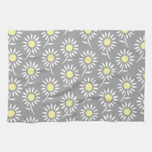 Serviette florale grise jaune de tissu de cuisine