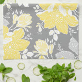 Serviette florale grise jaune de tissu de cuisine (Plié)