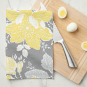 Serviette florale grise jaune de tissu de cuisine (Quart Plié)