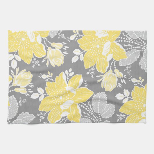 Serviette florale grise jaune de tissu de cuisine (Horizontal)