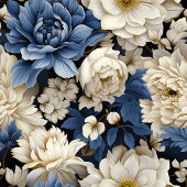 Serviette florale opulente bleu marine ivoire or