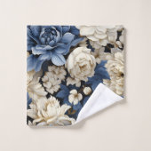 Serviette florale opulente bleu marine ivoire or (Gant de toilette)