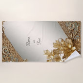 Serviette Florale Ornée Or Moderne (Devant)