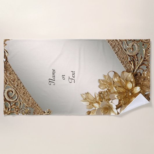 Serviette Florale Ornée Or Moderne (Devant)