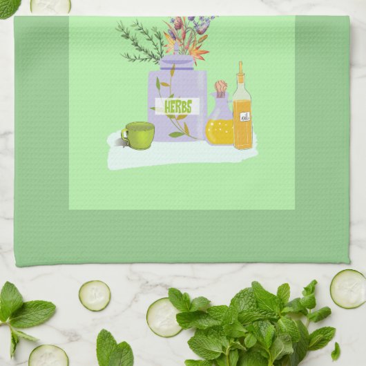 Serviette Herbes Vert avec Huiles & Fleurs (Plié)