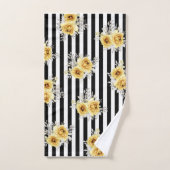 Serviette Jaune Floral Vert. Bandes noires (Serviette à main)