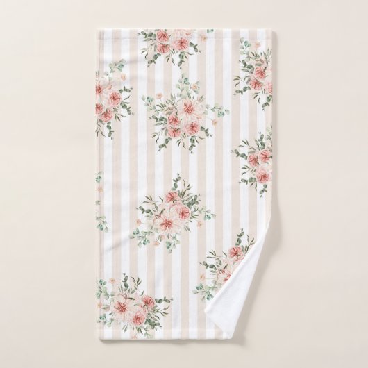 Serviette Jetée Rose Flore Vert. Blancs (Serviette à main)