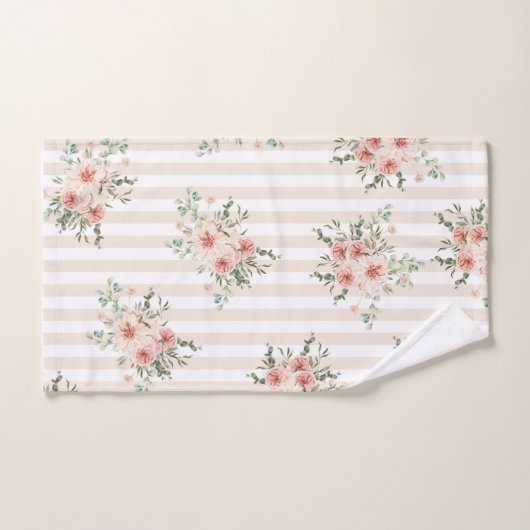 Serviette Jetée Rose Flore Vert. Blancs (Serviette à main)