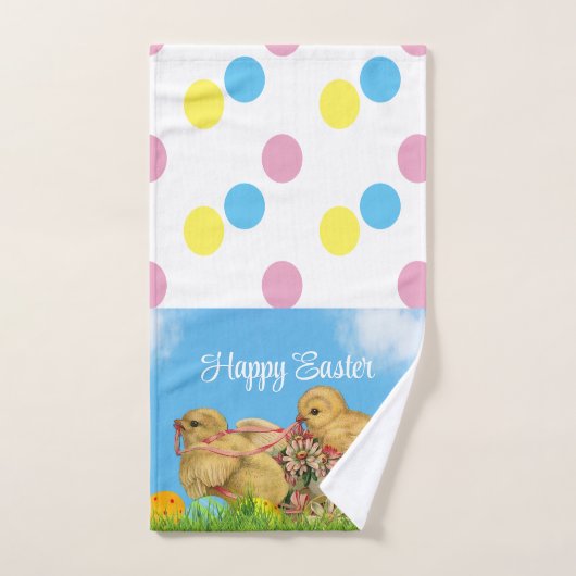 Serviette Joyeuses Pâques Œufs et Poulets Colorés (Serviette à main)