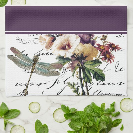 Serviette libellule et fleurs (Plié)