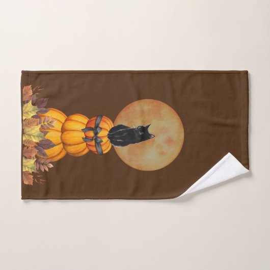 Serviette main citrouille et chat noir (Serviette à main)