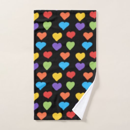 Serviette main Neon Hearts (Arc-en-ciel et Noir) (Serviette à main)