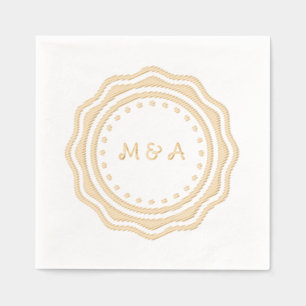 serviette mariage au monogramme doré.