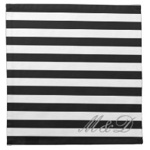 Serviette mariage en coton rayé noir et blanc