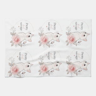 Serviette Mignonne Mais Sauvage Kawaii Chat Rose